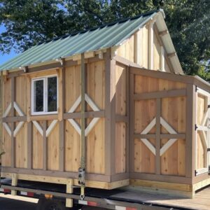 8×8 walk-in-coop with 4 ft rain barrel system